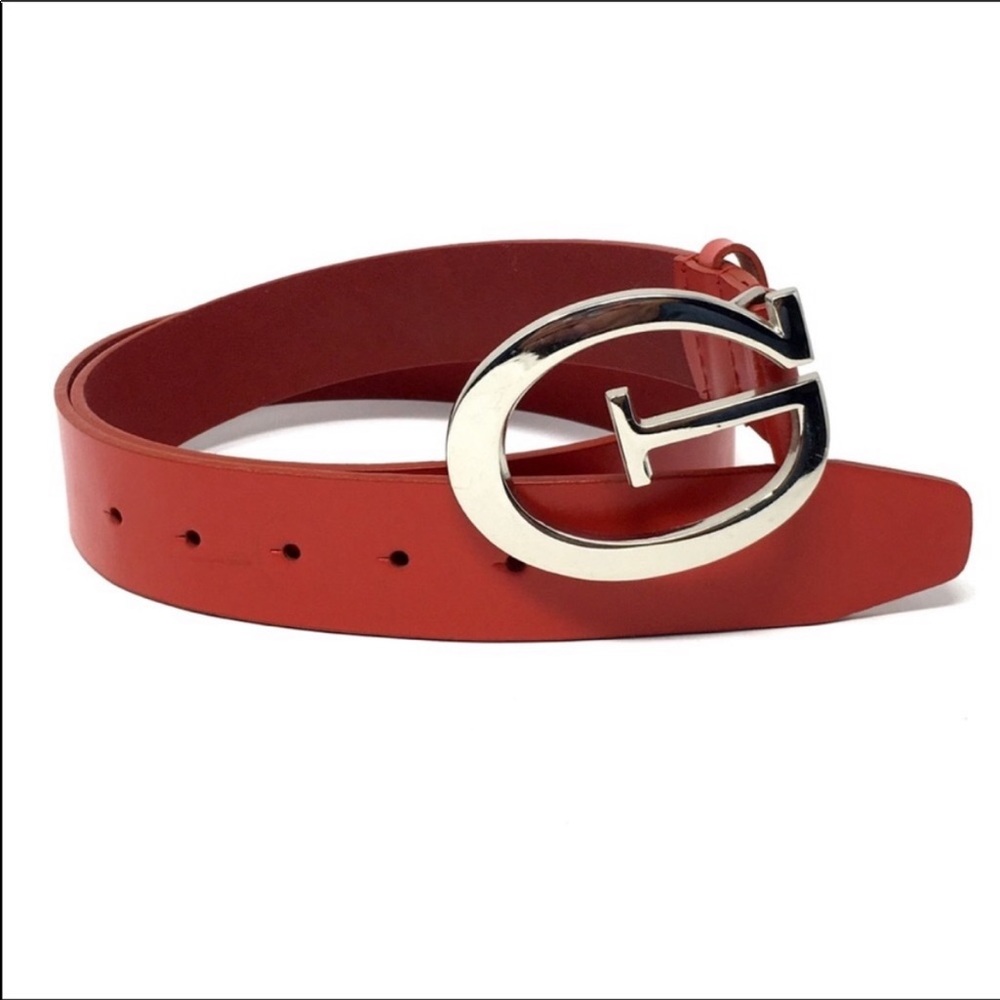 Guess Brick Red Clara Monogram G Silver Tone Belt Buckle XL VGUC